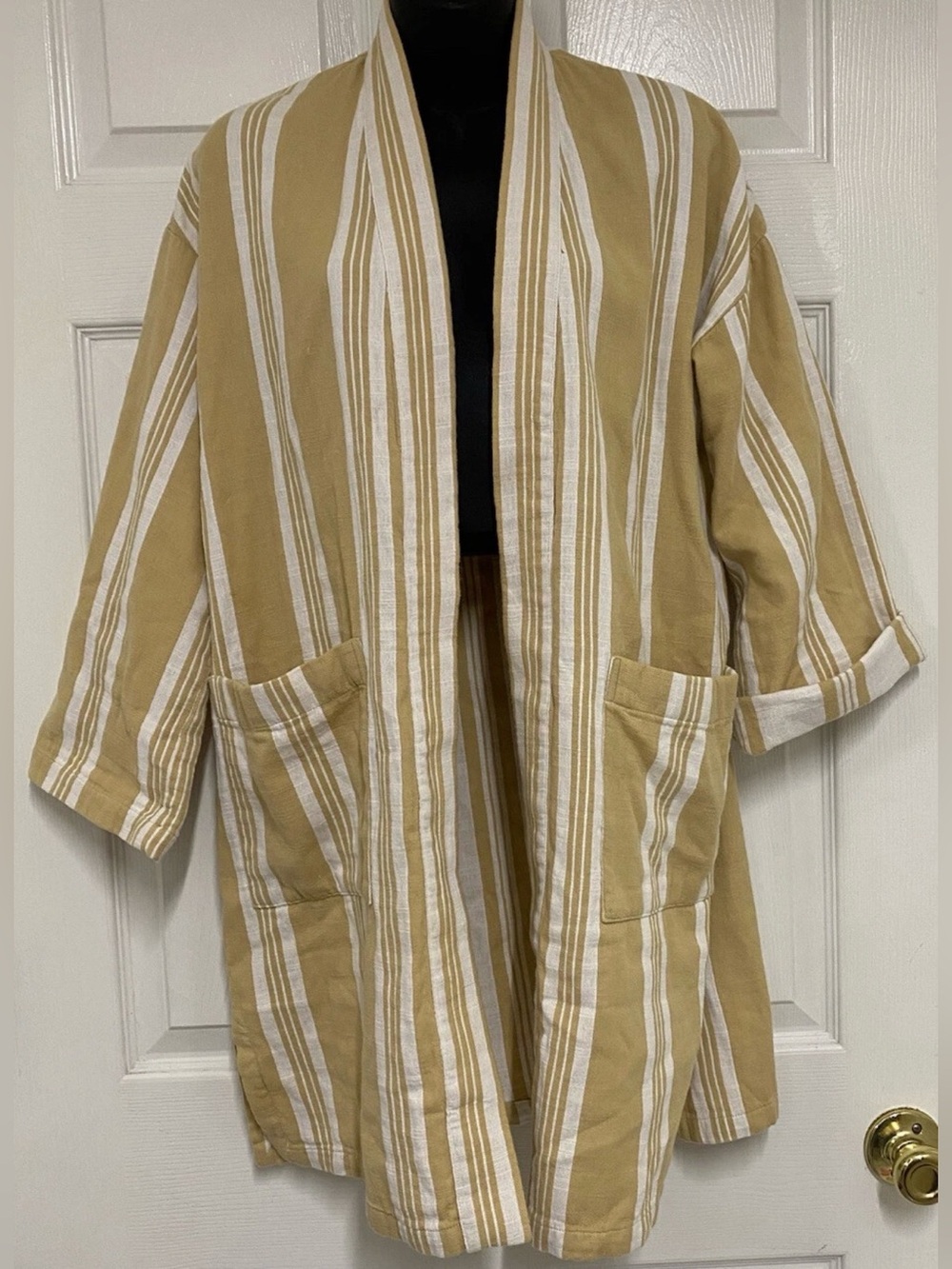 Eileen Fisher Striped Organic Cotton Reed Kimono Jacket Lagenlook Boho XXS XS 2